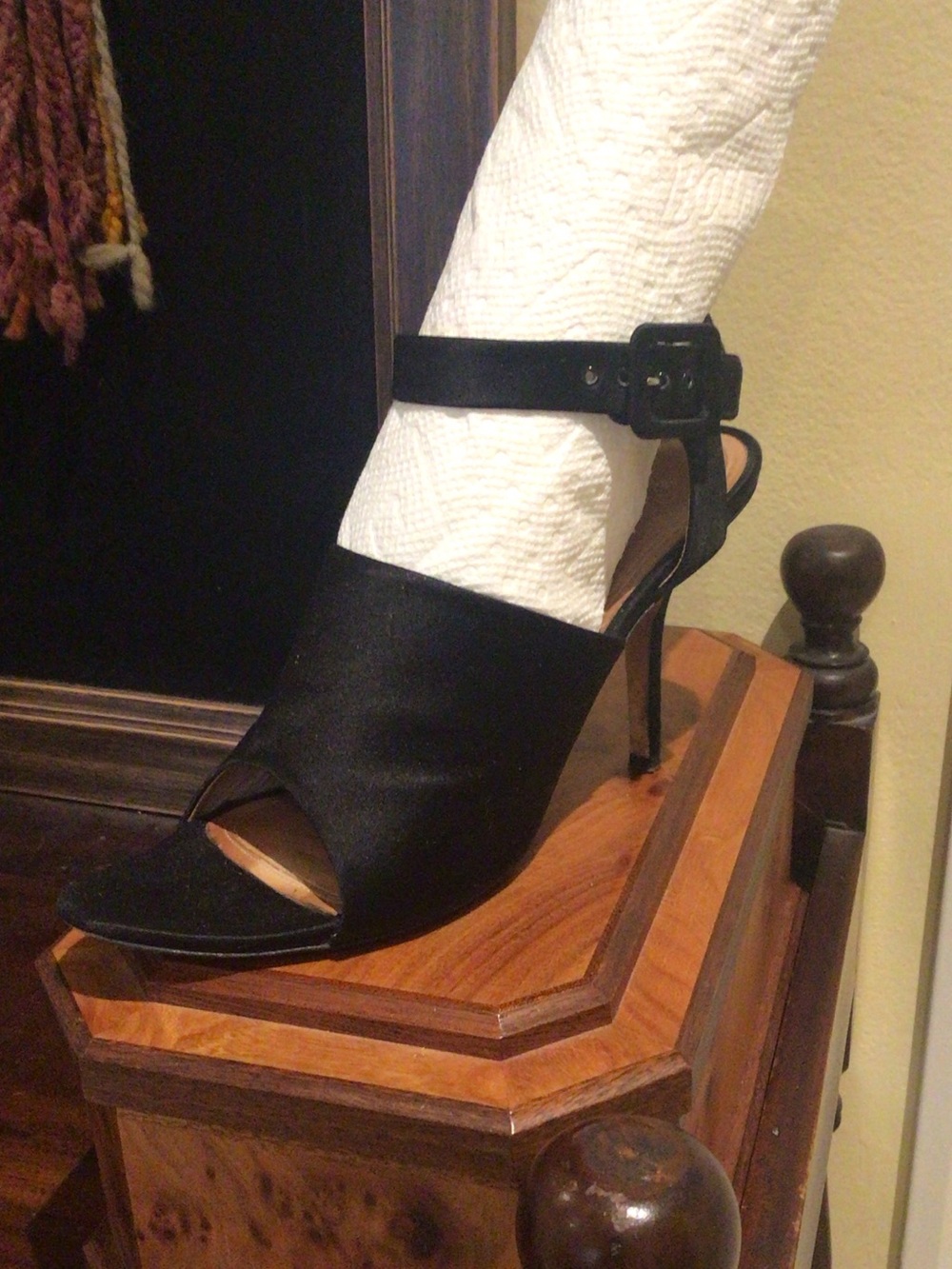 Celine Sleek Timeless Black Satin Open-Toe Ankle-Strap Stiletto Heels